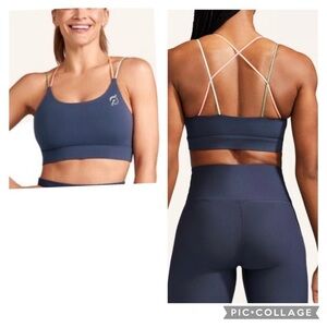Strappy Back Sports Bra and matching Leggings Set - Slate Blue / Gray